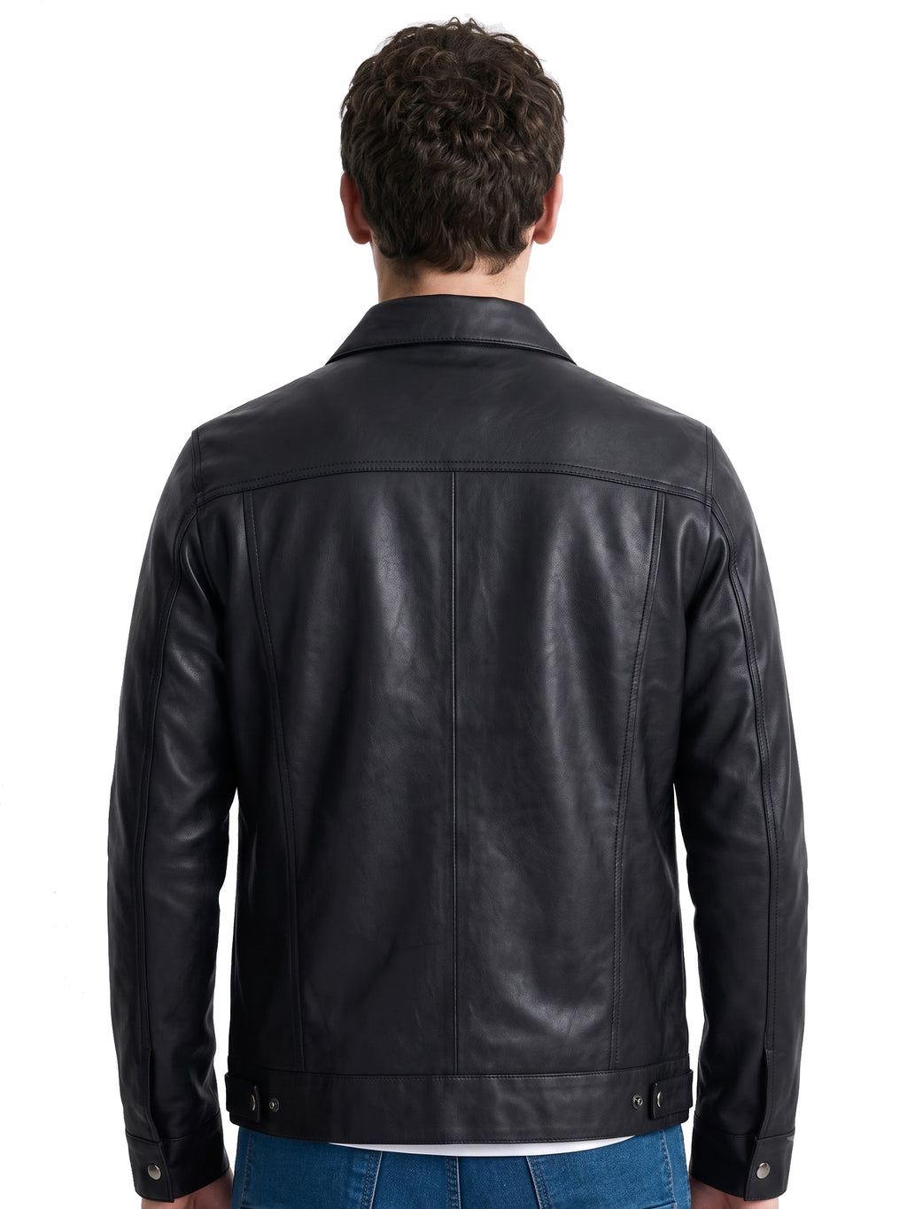 Leather Retail Black Faux Leather Jacket for Men's with Snap Button Closure ( LRM50BL )