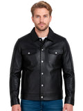 Leather Retail Black Faux Leather Jacket for Men's with Snap Button Closure ( LRAIM50BL )