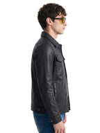 Leather Retail Black Faux Leather Jacket for Men's with Snap Button Closure ( LRM50BL )