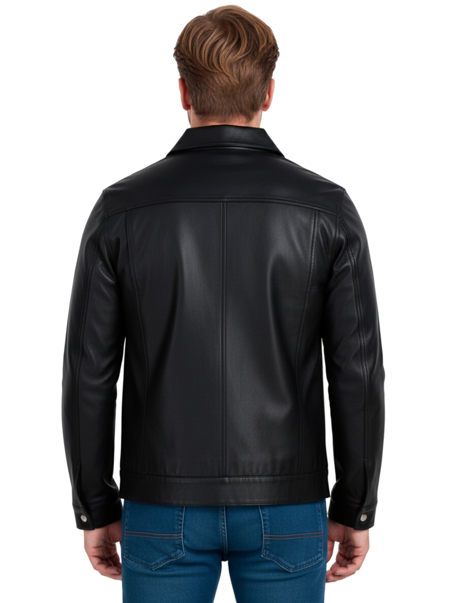 Leather Retail Black Faux Leather Jacket for Men's with Snap Button Closure ( LRAIM50BL )