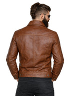 Leather Retail Brown Faux Leather Jacket for Men's with Snap Button Closure ( LRAIM50BR )