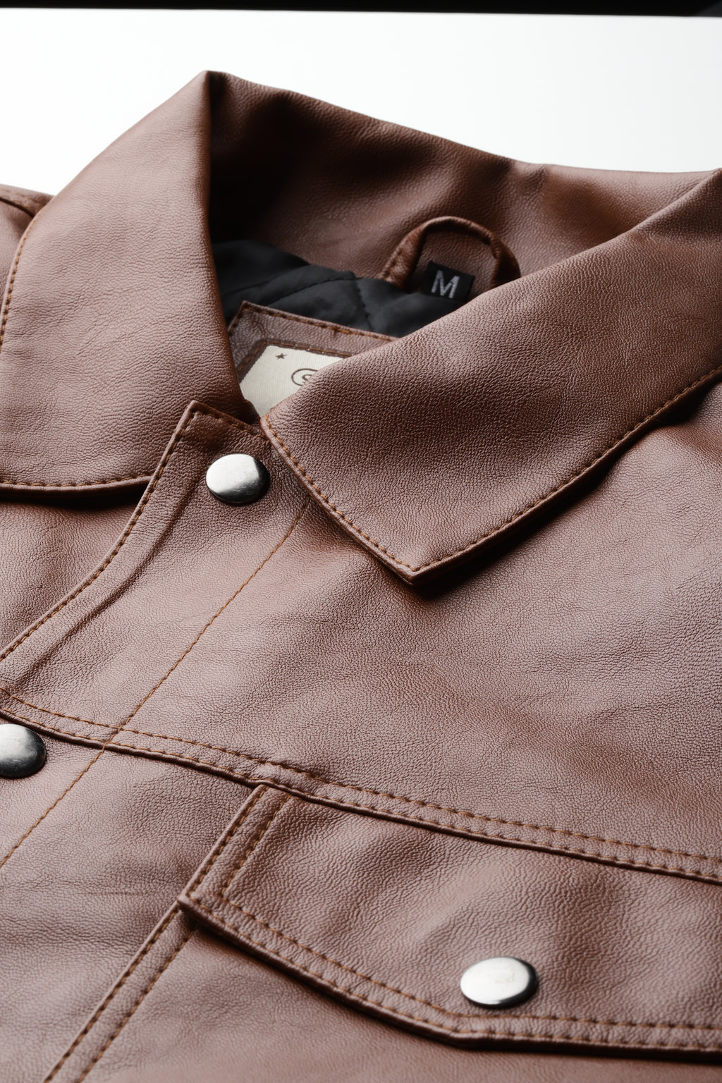 Leather Retail Brown Faux Leather Jacket for Men's with Snap Button Closure ( LRM50BR )