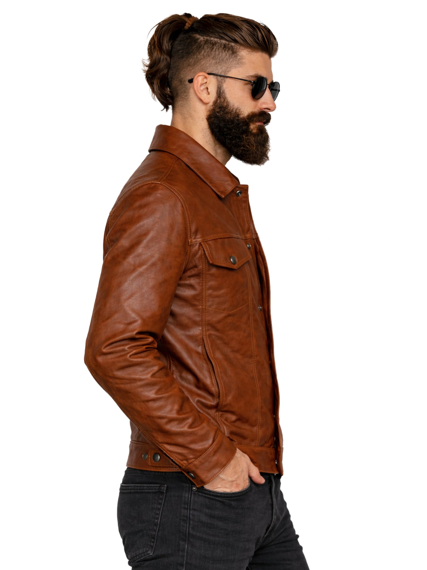 Leather Retail Brown Faux Leather Jacket for Men's with Snap Button Closure( LRAIM50BR )