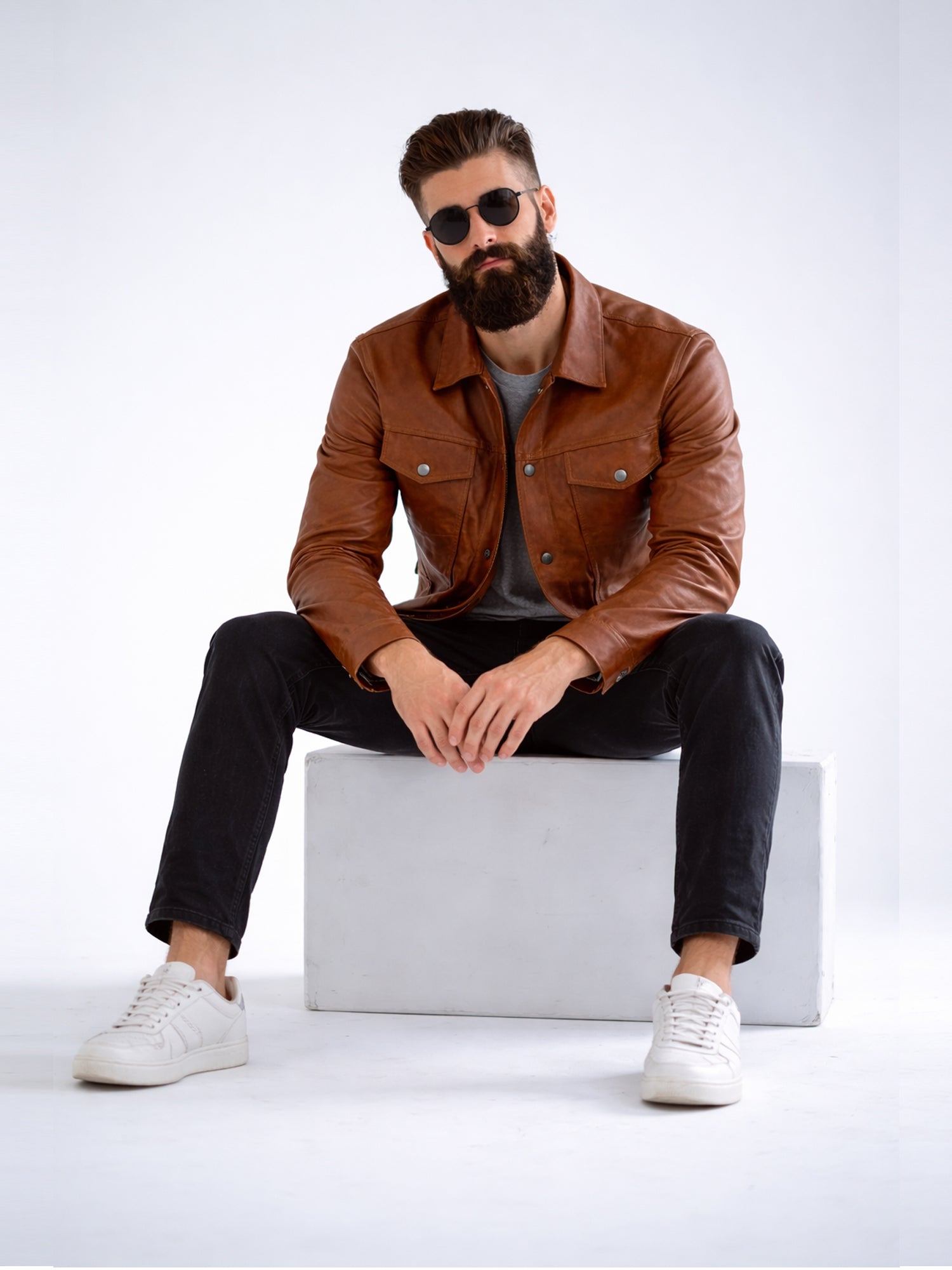 Leather Retail Brown Faux Leather Jacket for Men's with Snap Button Closure ( LRAIM50BR )