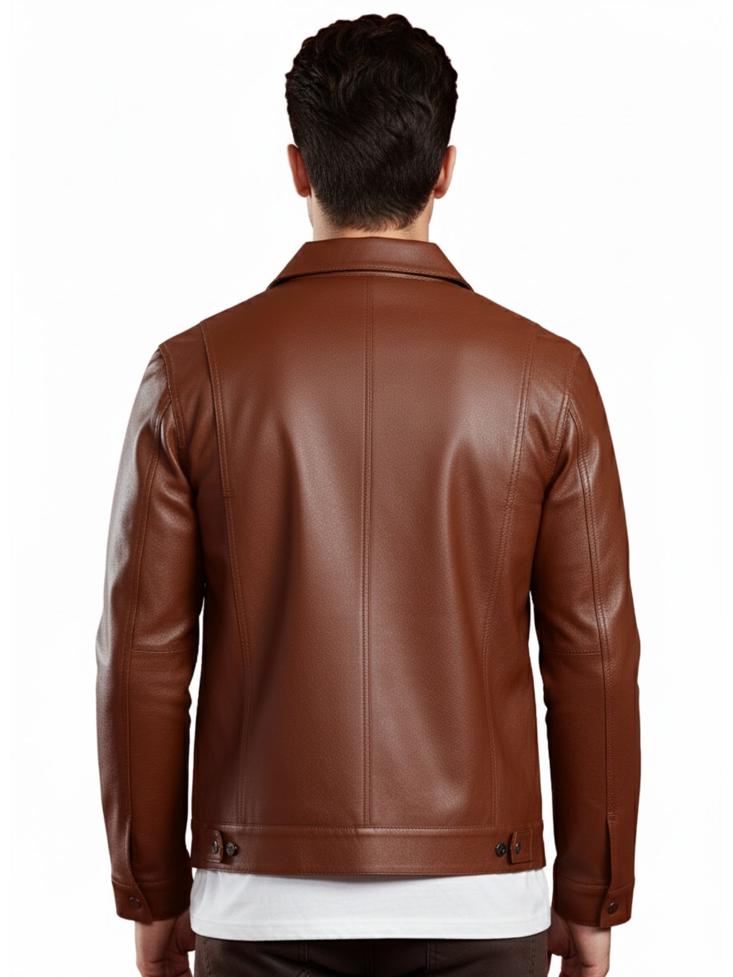 Leather Retail Brown Faux Leather Jacket for Men's with Snap Button Closure( LRAIM50BR )