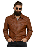 Leather Retail Brown Faux Leather Jacket for Men's with Snap Button Closure ( LRAIM50BR )