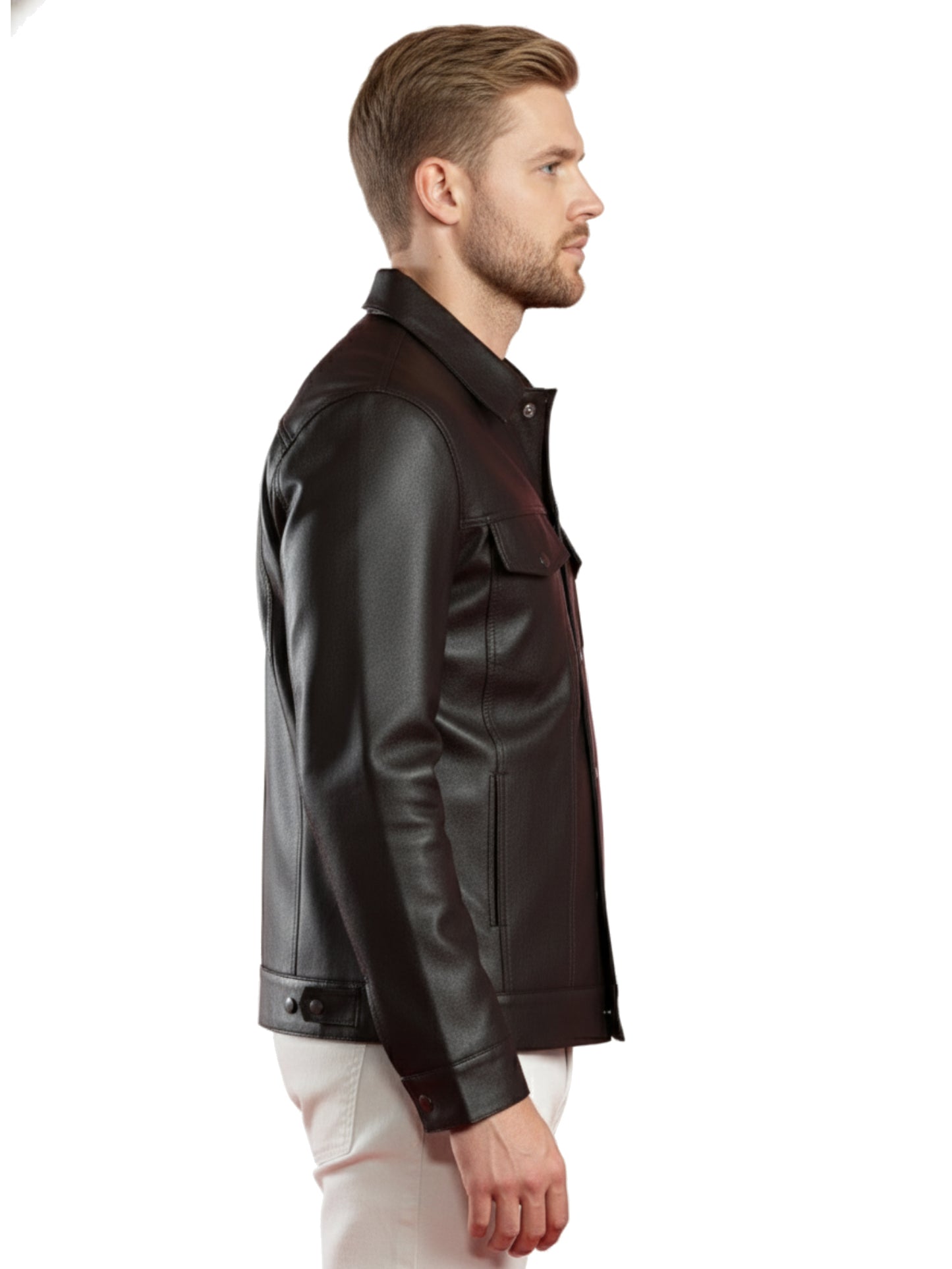 Leather Retail Coffee Faux Leather Jacket for Men's with Snap Button Closure ( LRAIM50CO )