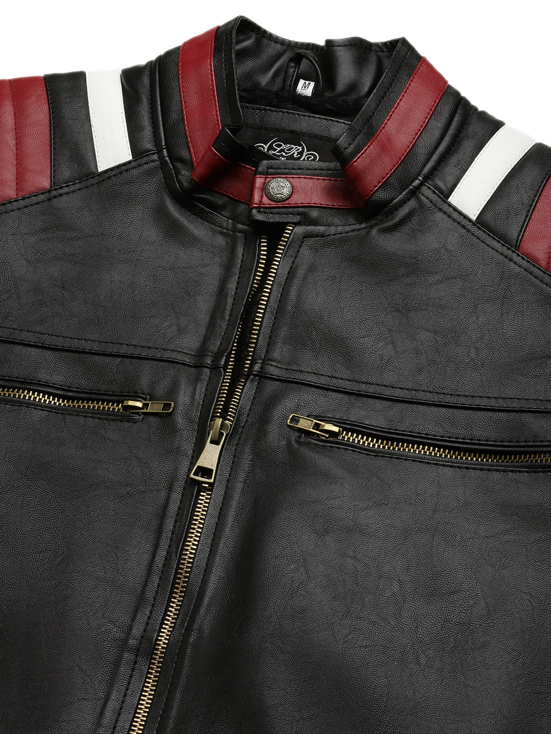 Leather Retail Men's Mixed Padded Solid Biker Jacket ( LRMPBL )