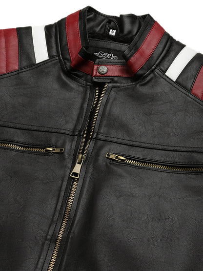 Leather Retail Men's Mixed Padded Solid Biker Jacket ( LRMPBL )