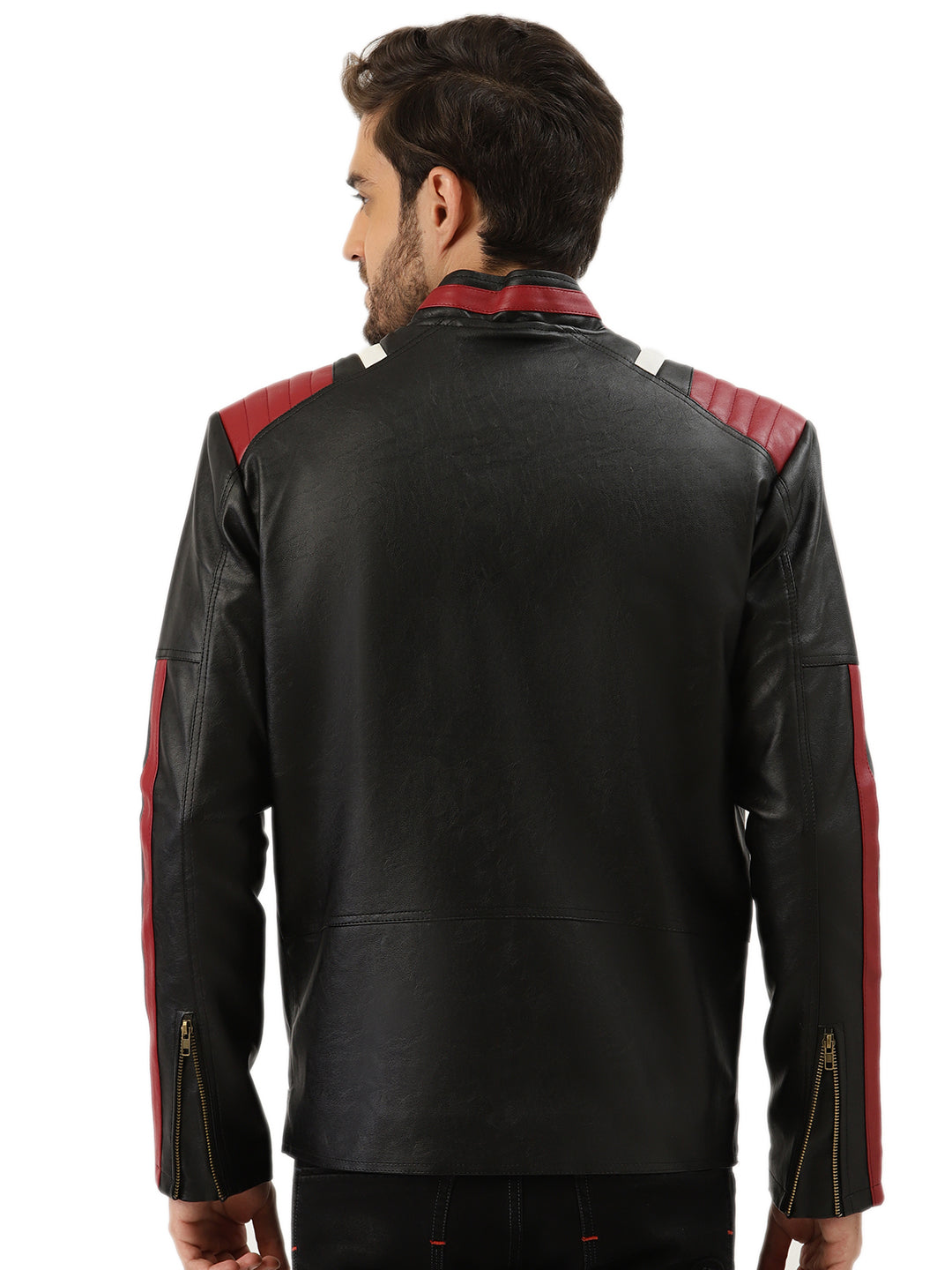 Leather Retail Men's Mixed Padded Solid Biker Jacket ( LRMPBL )