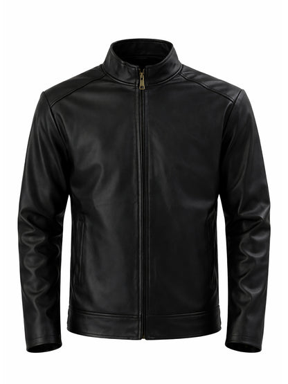 Leather Retail® Black Faux Leather Biker Jacket for Men's