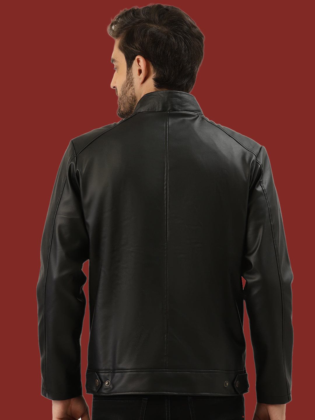 Leather Retail® Black Faux Leather Biker Jacket for Men's (LRPLBL)