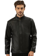 Leather Retail® Black Faux Leather Biker Jacket for Men's ( LRPLBL )