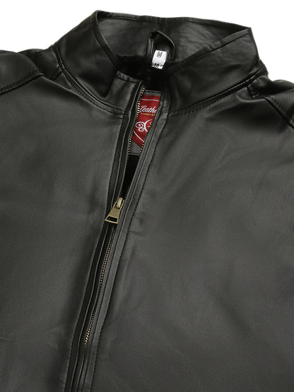 Leather Retail® Black Faux Leather Biker Jacket for Men's