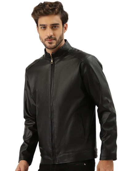 Leather Retail® Black Faux Leather Biker Jacket for Men's (LRPLBL)