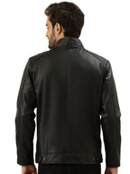Leather Retail® Black Faux Leather Biker Jacket for Men's ( LRPLBL )