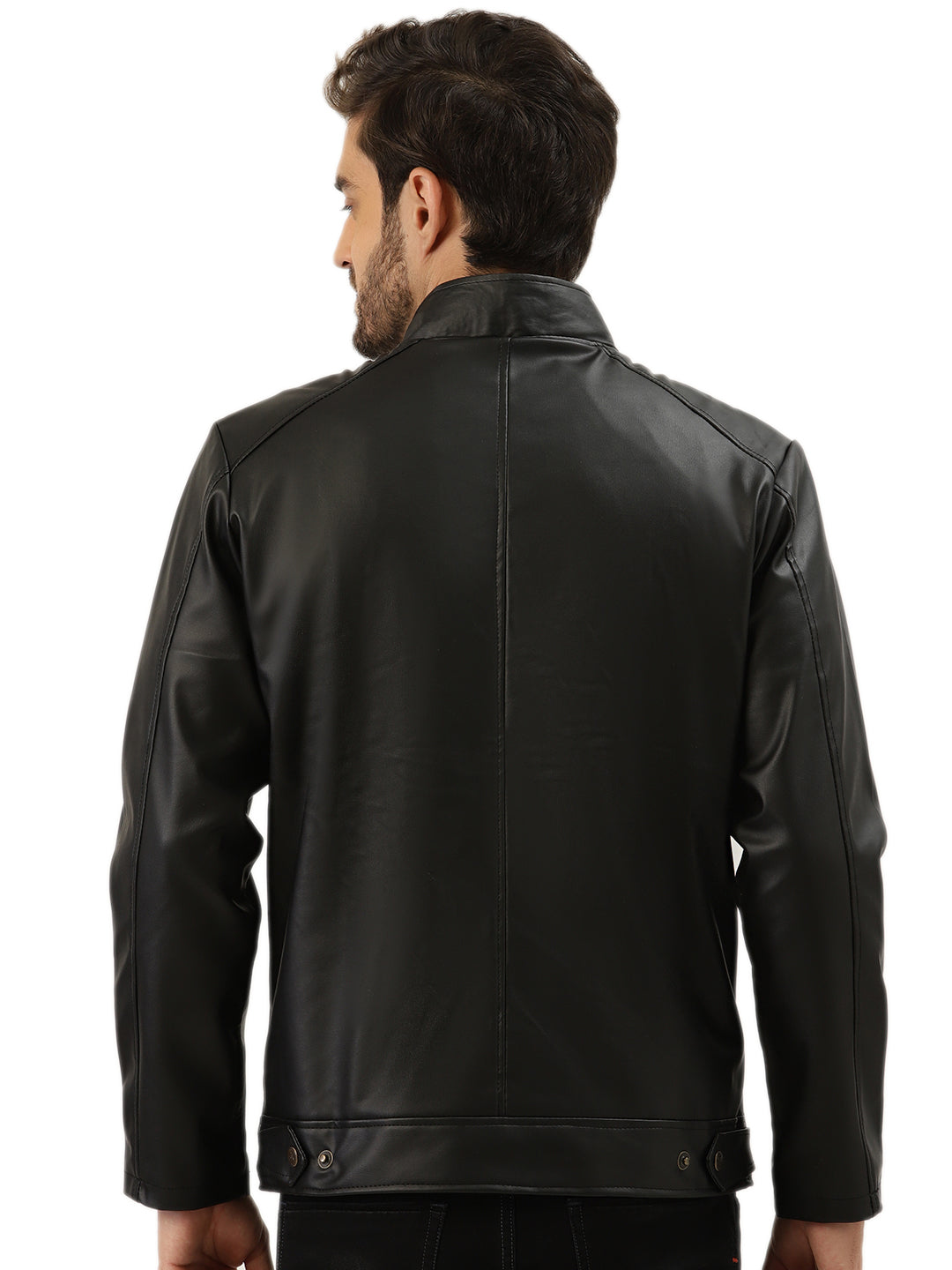 Leather Retail® Black Faux Leather Biker Jacket for Men's ( LRPLBL )