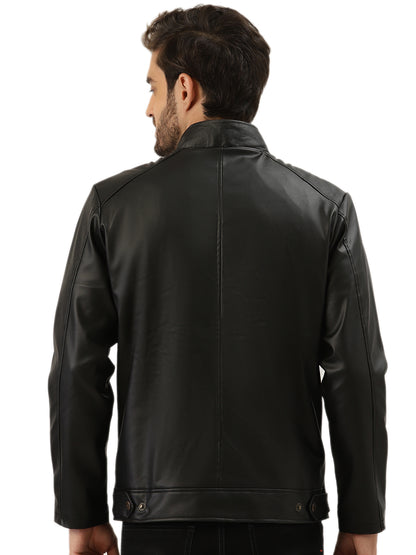 Leather Retail® Black Faux Leather Biker Jacket for Men's (LRPLBL)