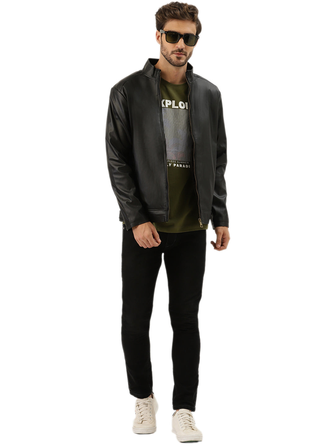Leather Retail® Black Faux Leather Biker Jacket for Men's ( LRPLBL )