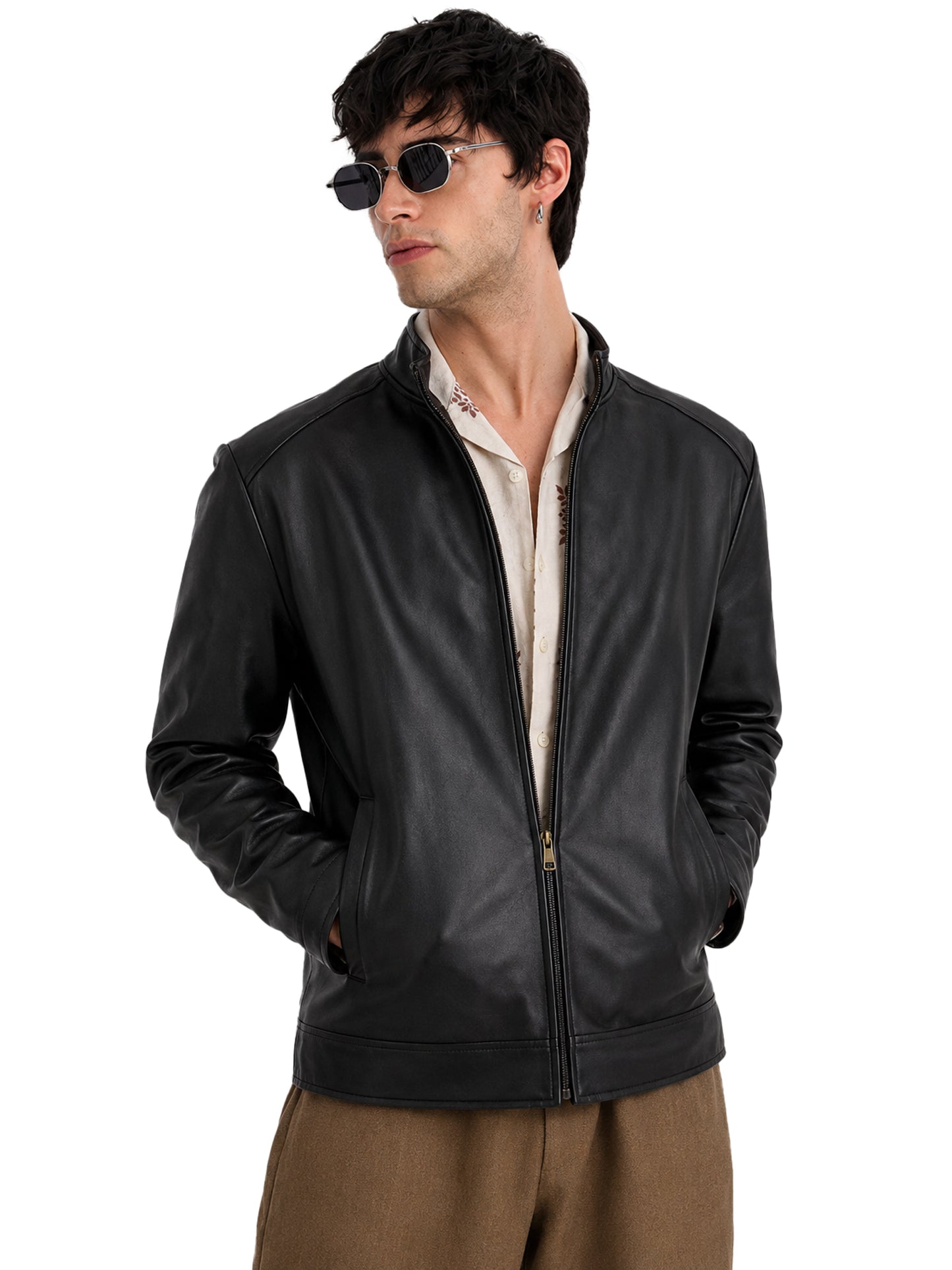 Leather Retail® Black Faux Leather Biker Jacket for Men's