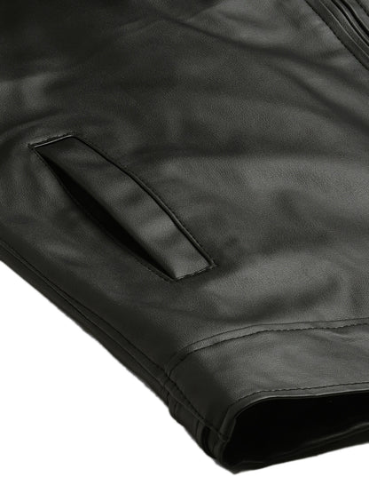 Leather Retail® Black Faux Leather Biker Jacket for Men's (LRPLBL)