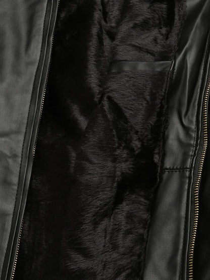 Leather Retail® Black Faux Leather Biker Jacket for Men's