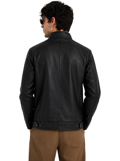 Leather Retail® Black Faux Leather Biker Jacket for Men's