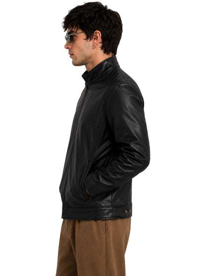 Leather Retail® Black Faux Leather Biker Jacket for Men's