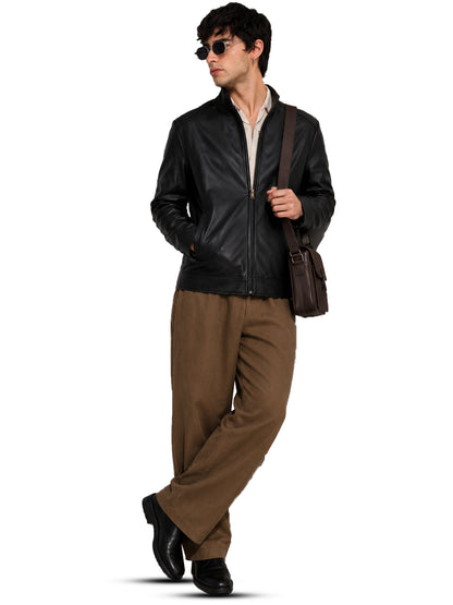 Leather Retail® Black Faux Leather Biker Jacket for Men's