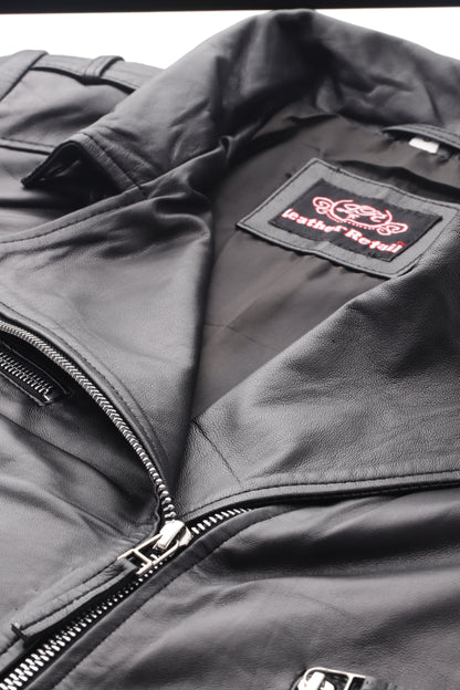 Leather Retail Genuine Leather Biker Jacket For Women's ( LRPLF14BL )