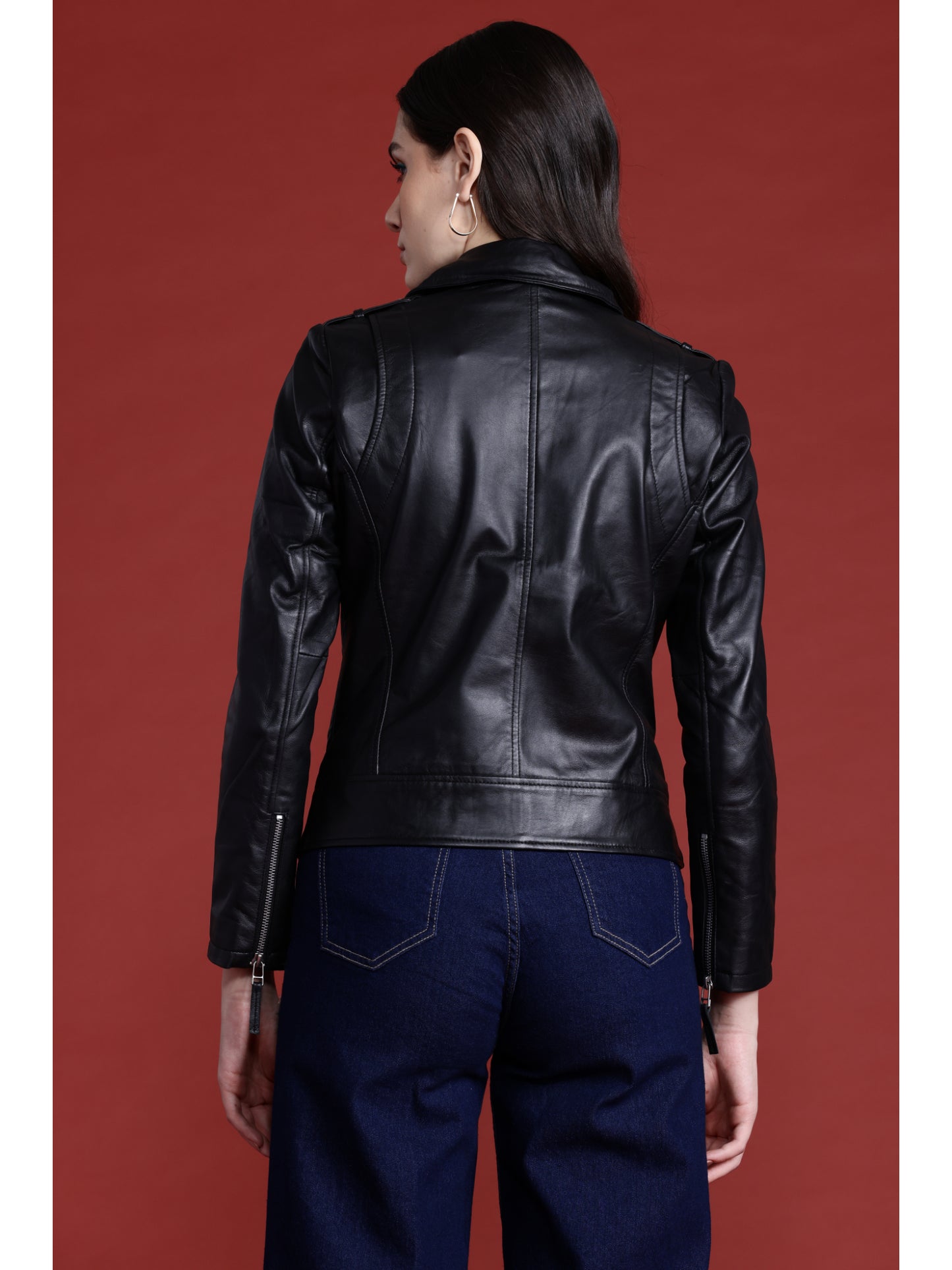 Leather Retail Genuine Leather Biker Jacket For Women's (LRPLF14BL)