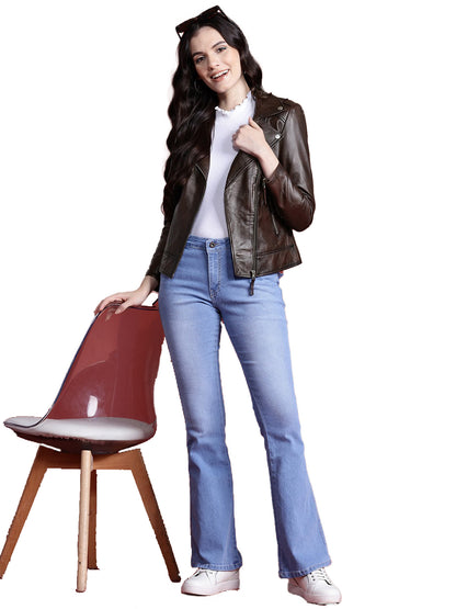 Leather Retail Genuine Leather Biker Jacket For Women's ( LRPLF14CO )