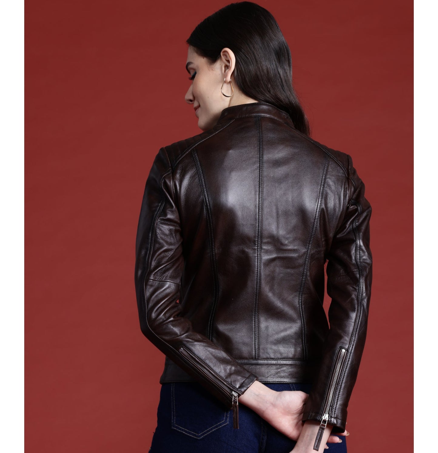 Leather Retail Genuine Leather Biker Jacket For Women's (LRPLF15CO)