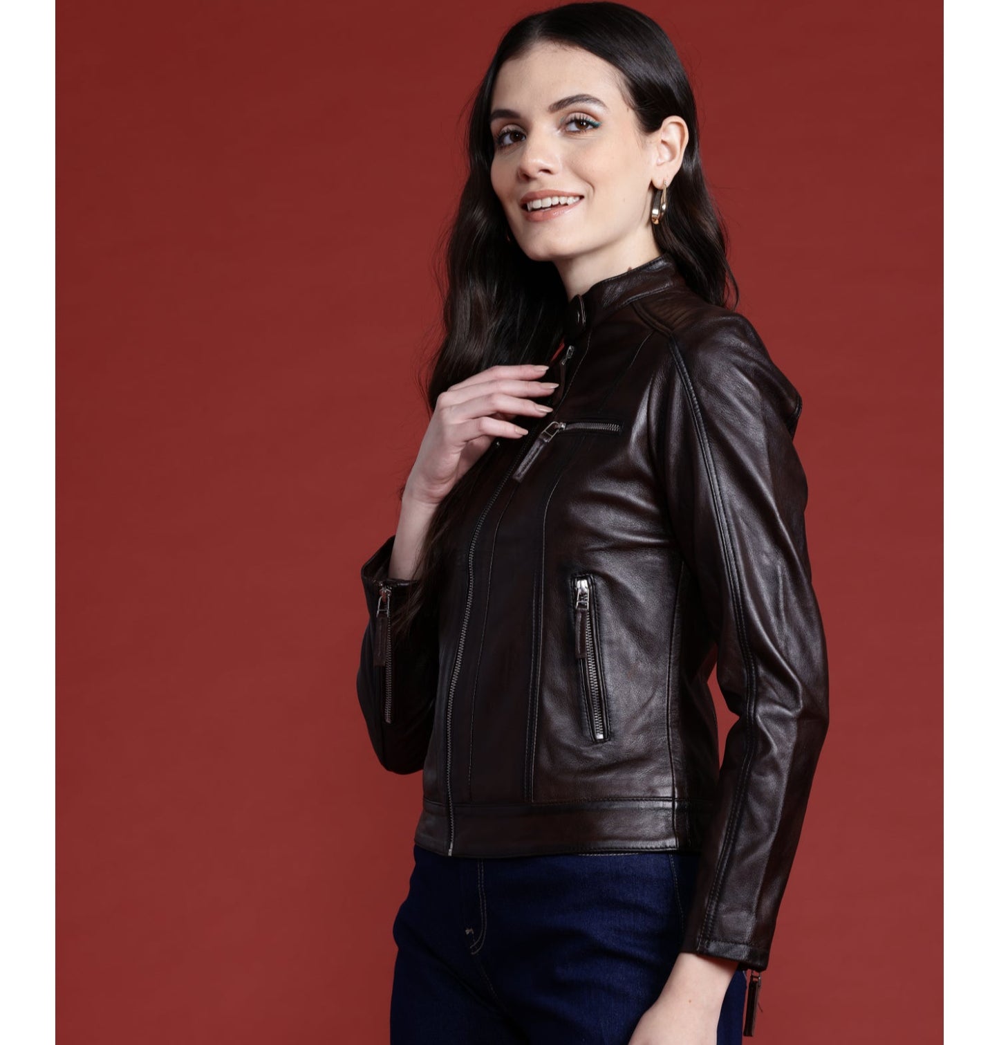 Leather Retail Genuine Leather Biker Jacket For Women's (LRPLF15CO)