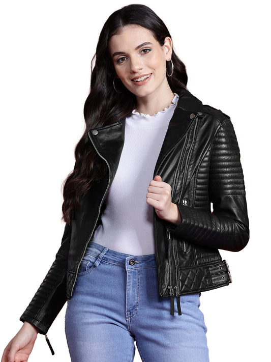 Leather Retail Female's Pure Genuine Leather Jacket(LRPLF16BL)