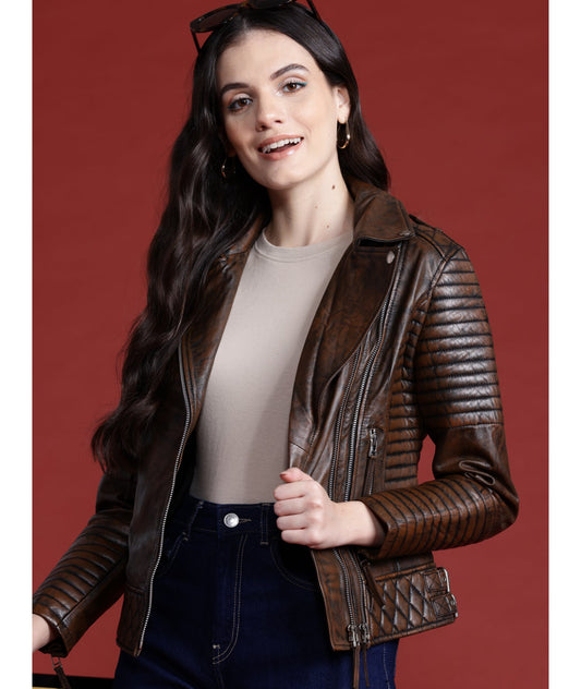 Leather Retail Female's Pure Genuine Leather Brown Jacket (LRPLF16BR)