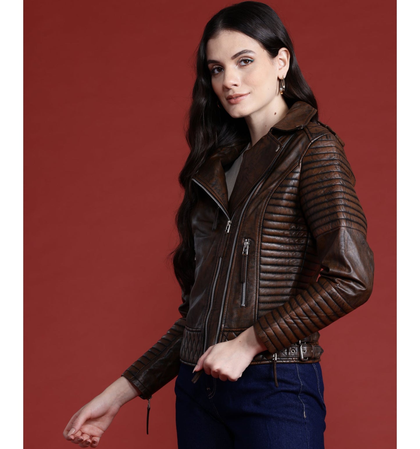 Leather Retail Female's Pure Genuine Leather Brown Jacket (LRPLF16BR)