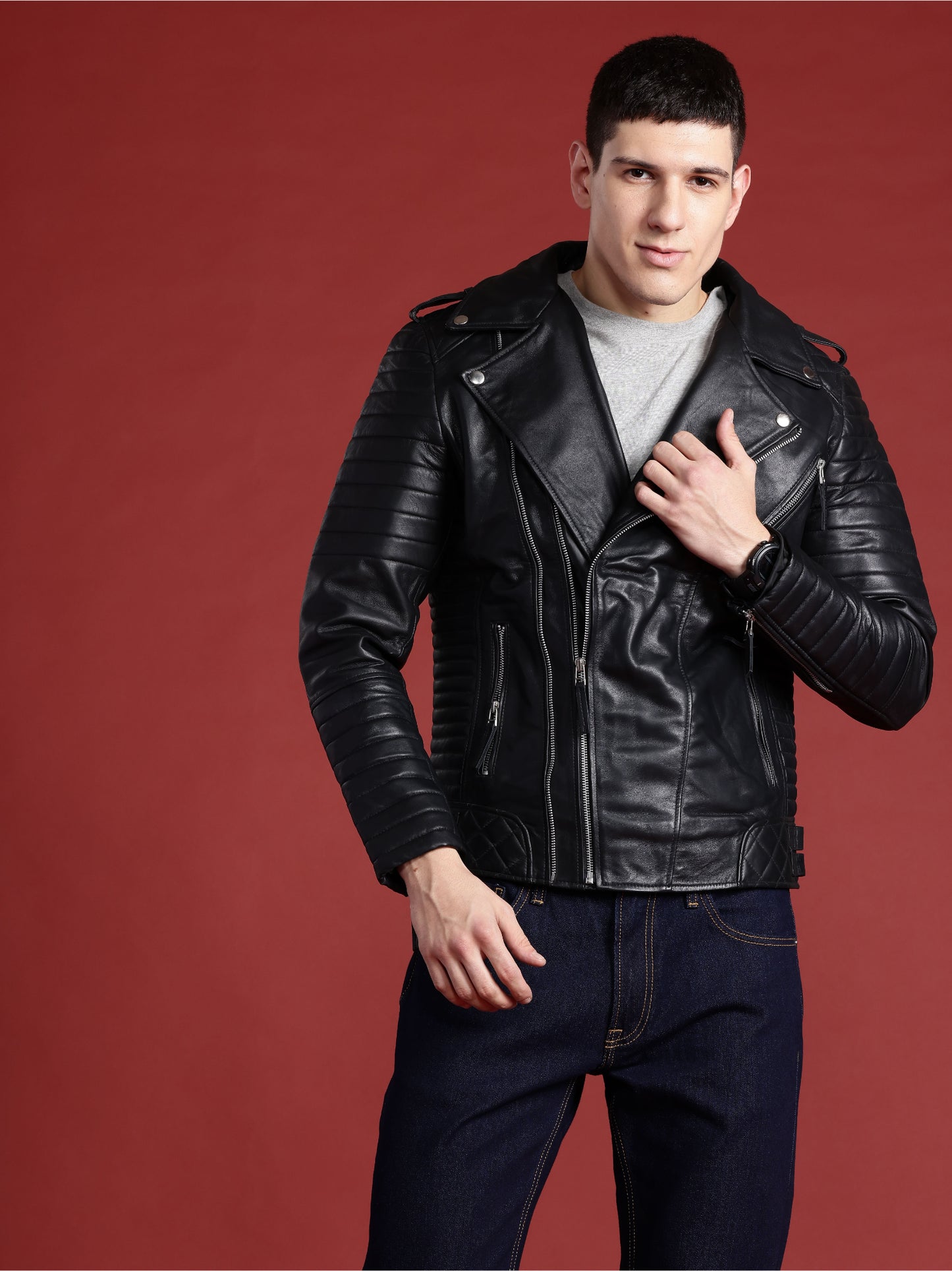 Leather Retail Genuine Leather Biker Jacket for Men's (LRPLM40BL)