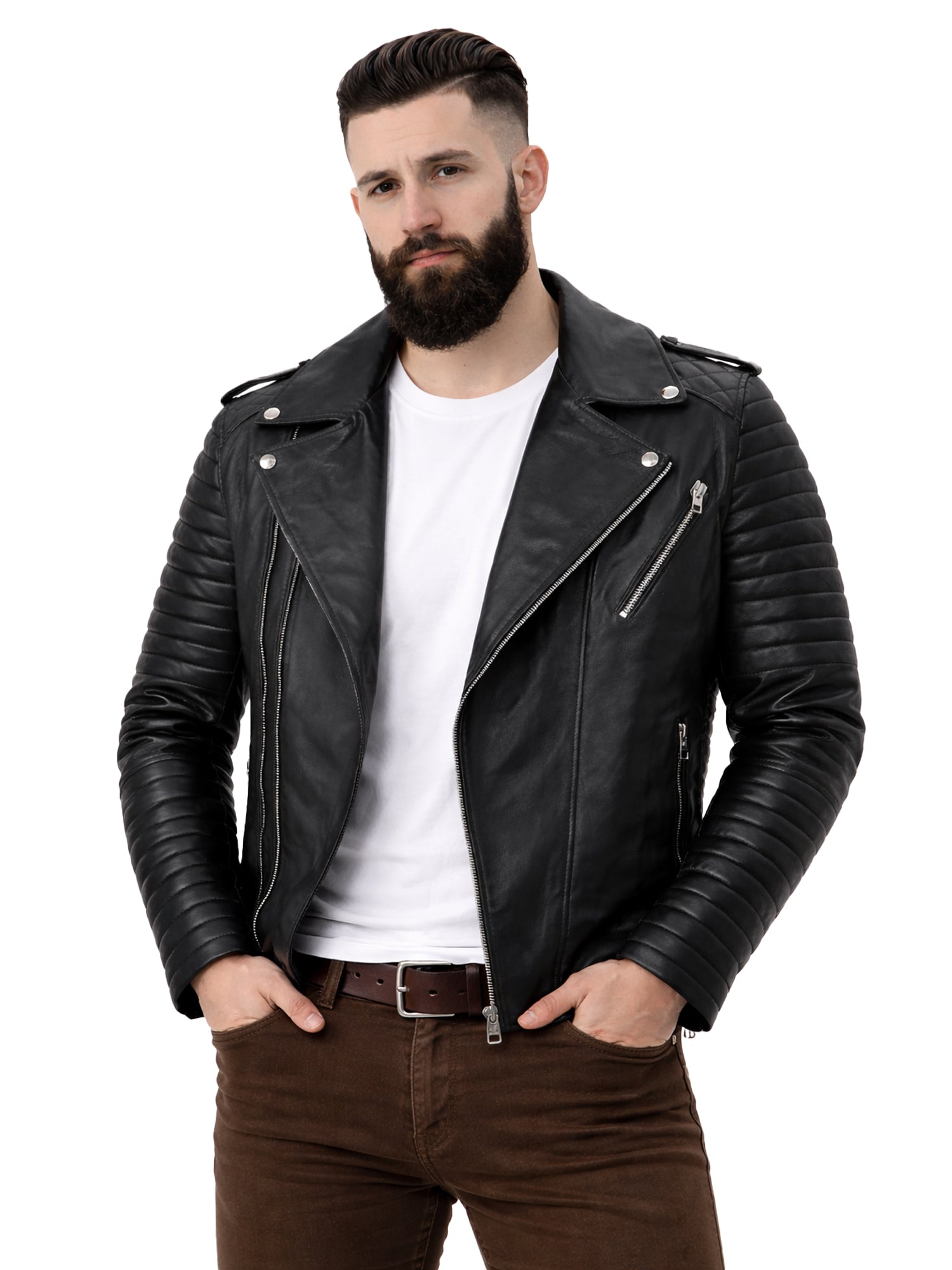 Leather Retail Genuine Leather Biker Jacket for Men's ( LRPLM40BL )