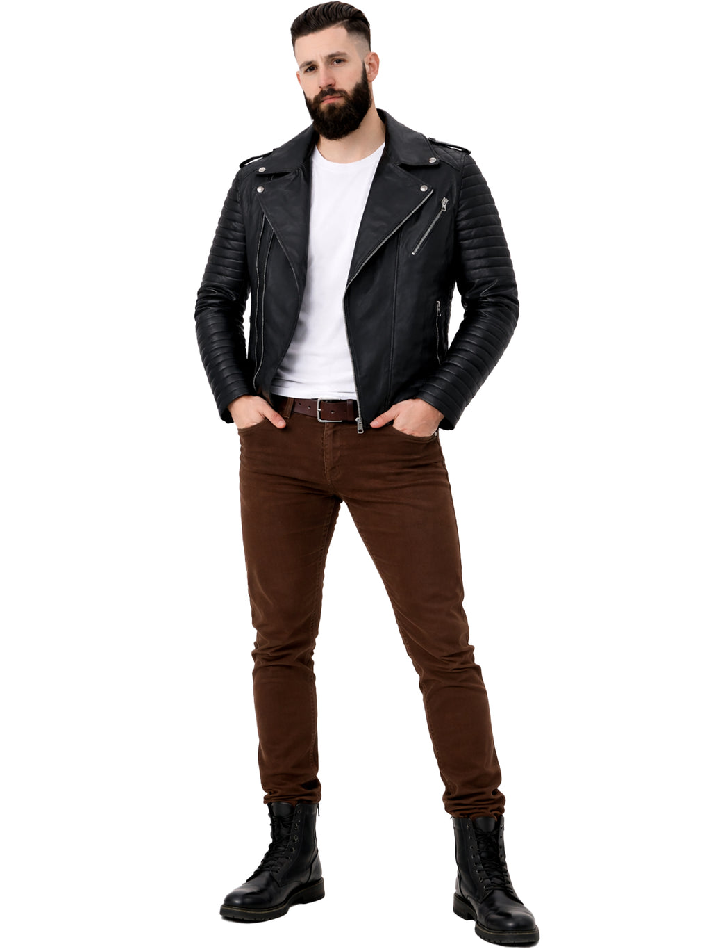 Leather Retail Genuine Leather Biker Jacket for Men's ( LRPLM40BL )