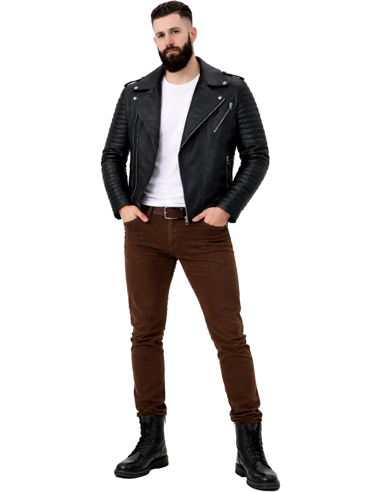Leather Retail Genuine Leather Biker Jacket for Men's ( LRPLM40BL )