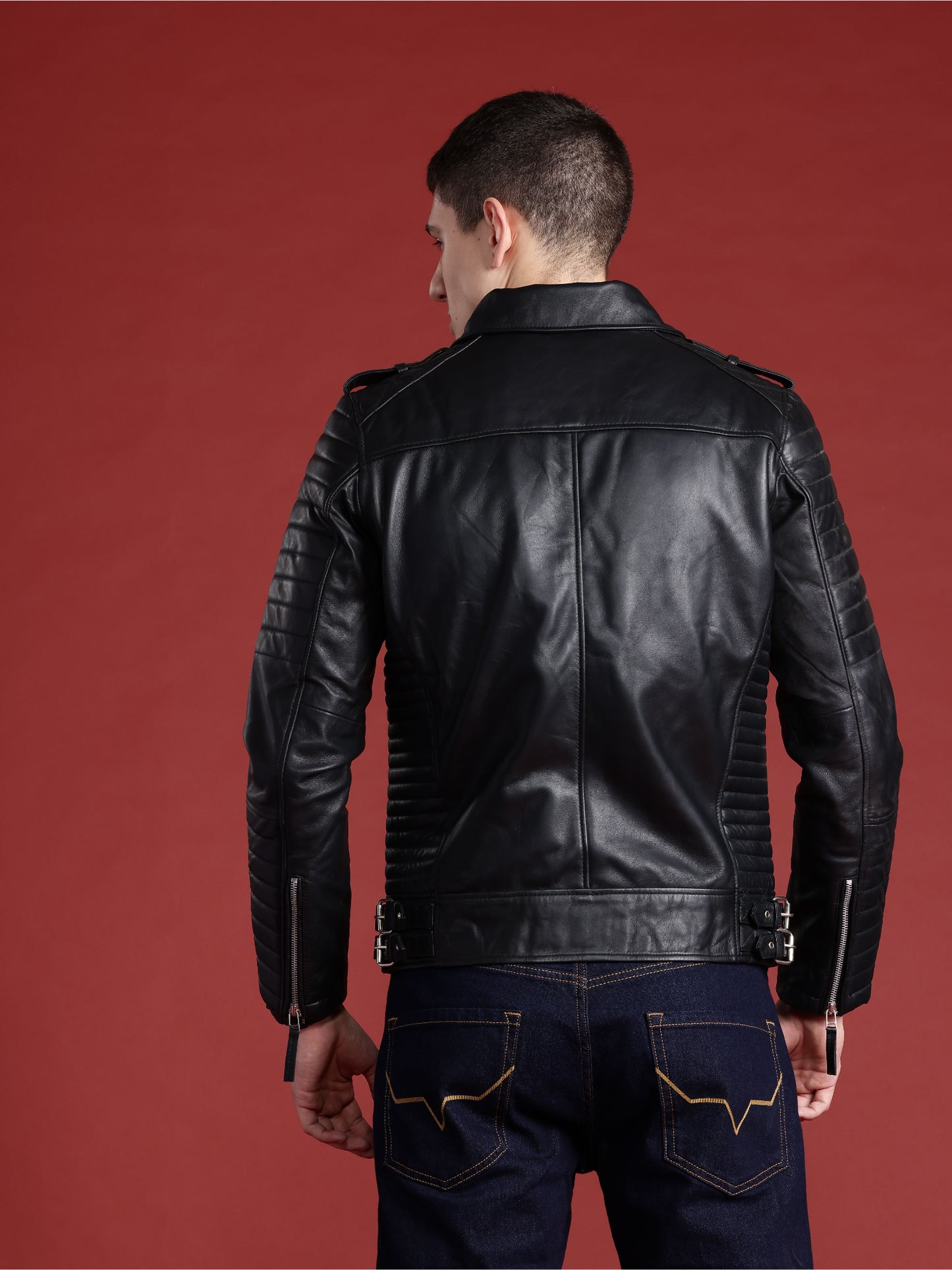 Leather Retail Genuine Leather Biker Jacket for Men's (LRPLM40BL)