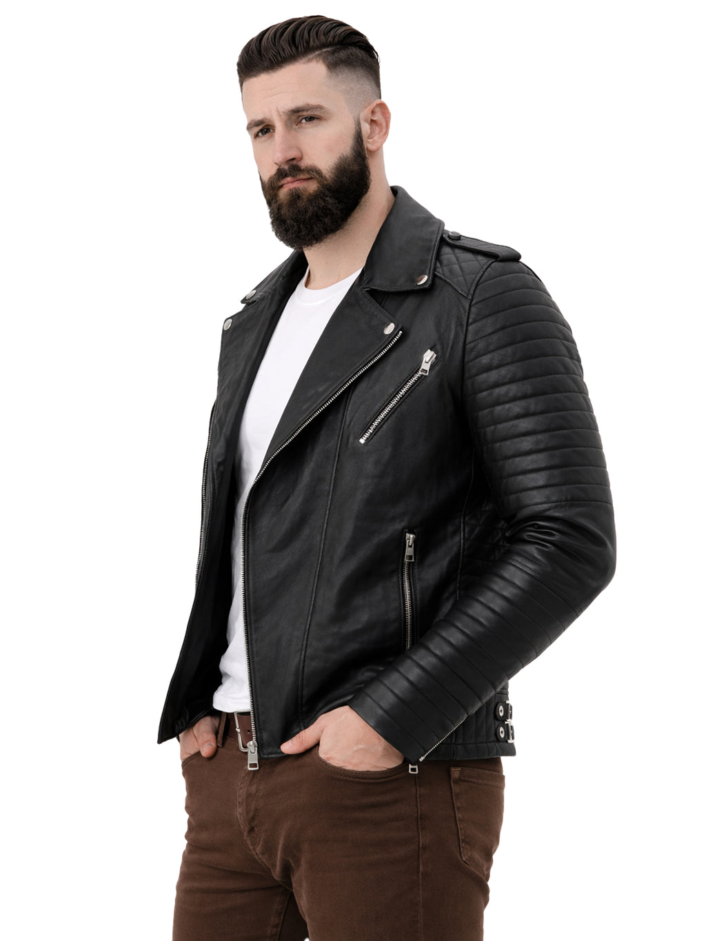 Leather Retail Genuine Leather Biker Jacket for Men's ( LRPLM40BL )
