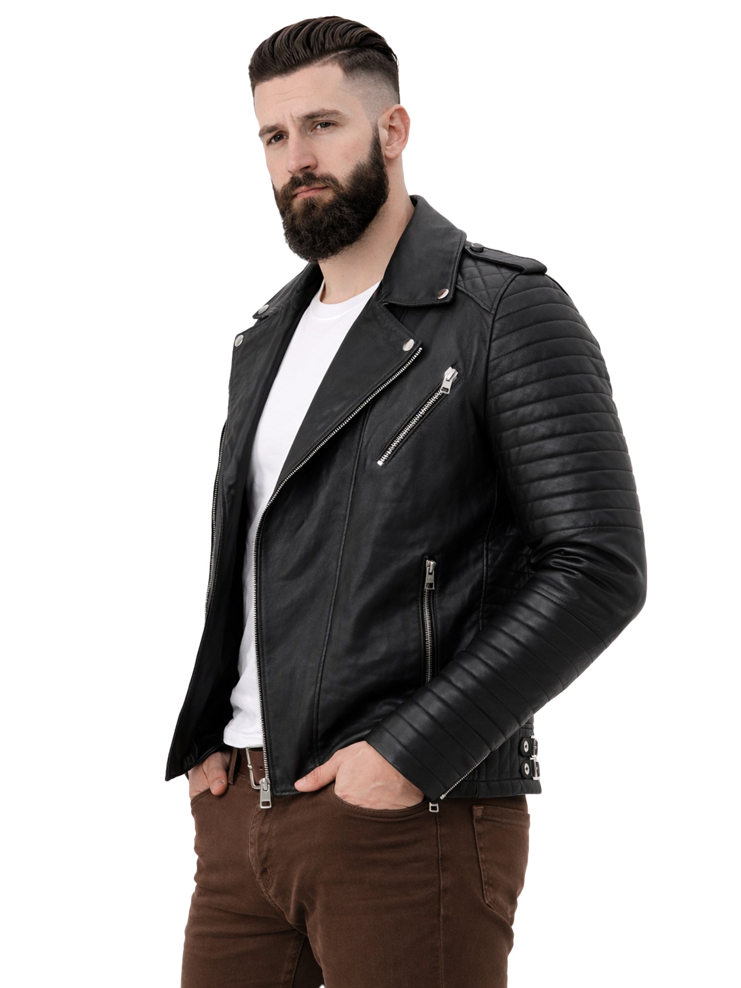 Leather Retail Genuine Leather Biker Jacket for Men's ( LRPLM40BL )