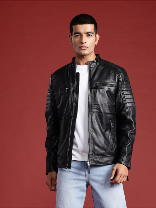 Leather Retail Genuine Leather Biker Jacket for Men's (LRPLM41BL)