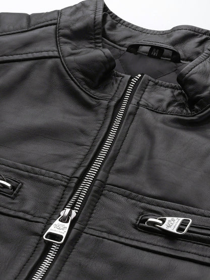 Leather Retail Genuine Leather Biker Jacket for Men's ( LRPLM41BL )