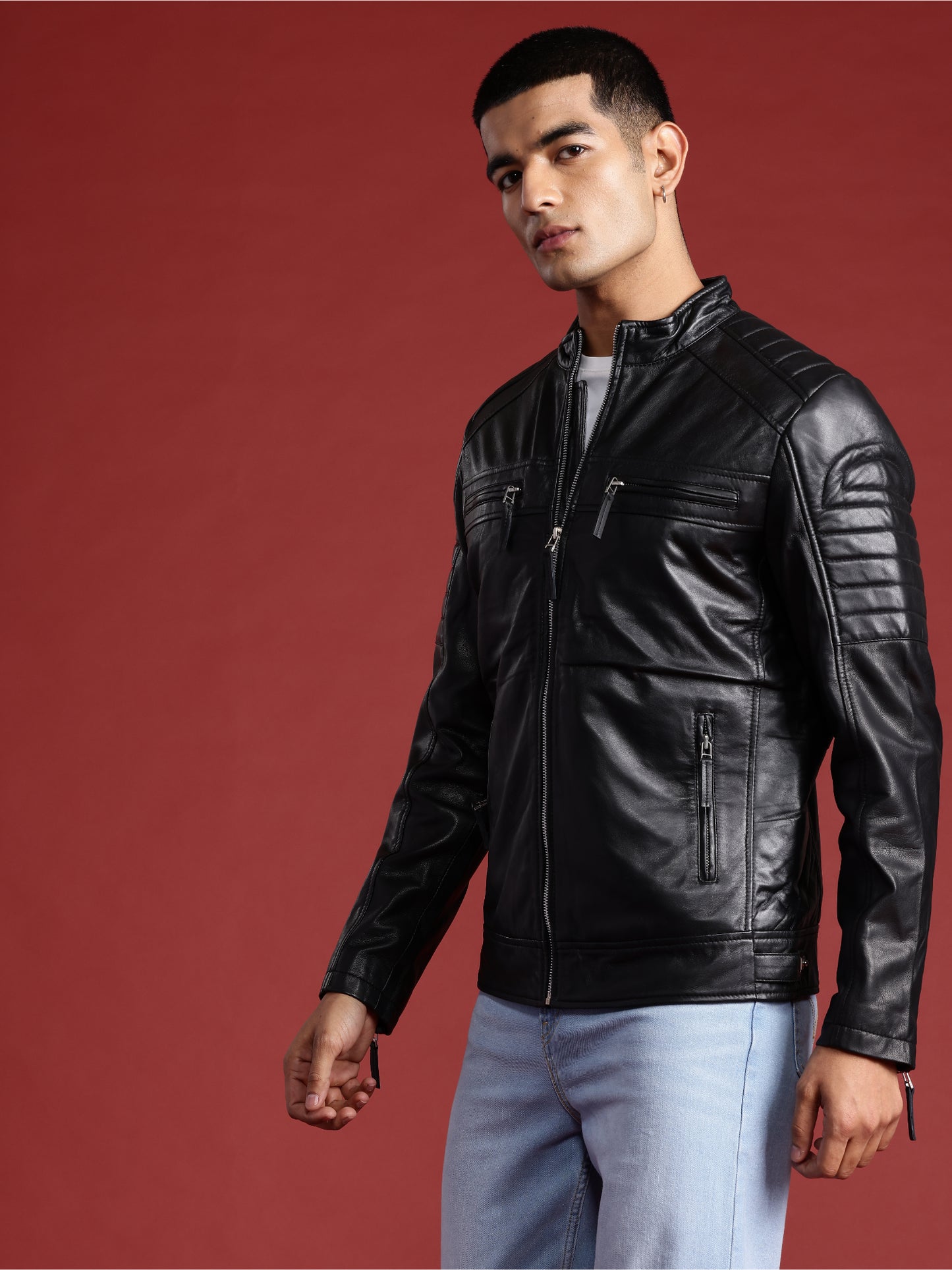 Leather Retail Genuine Leather Biker Jacket for Men's (LRPLM41BL)