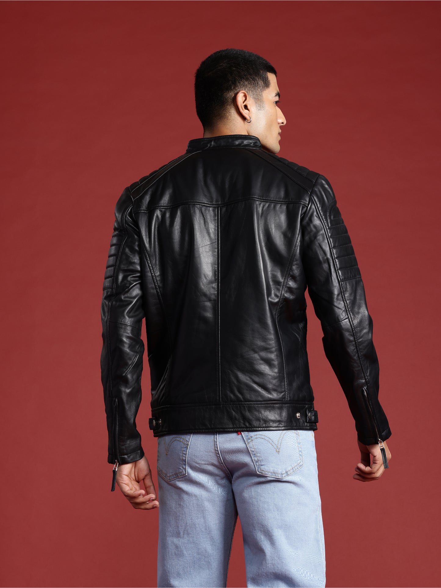 Leather Retail Genuine Leather Biker Jacket for Men's (LRPLM41BL)