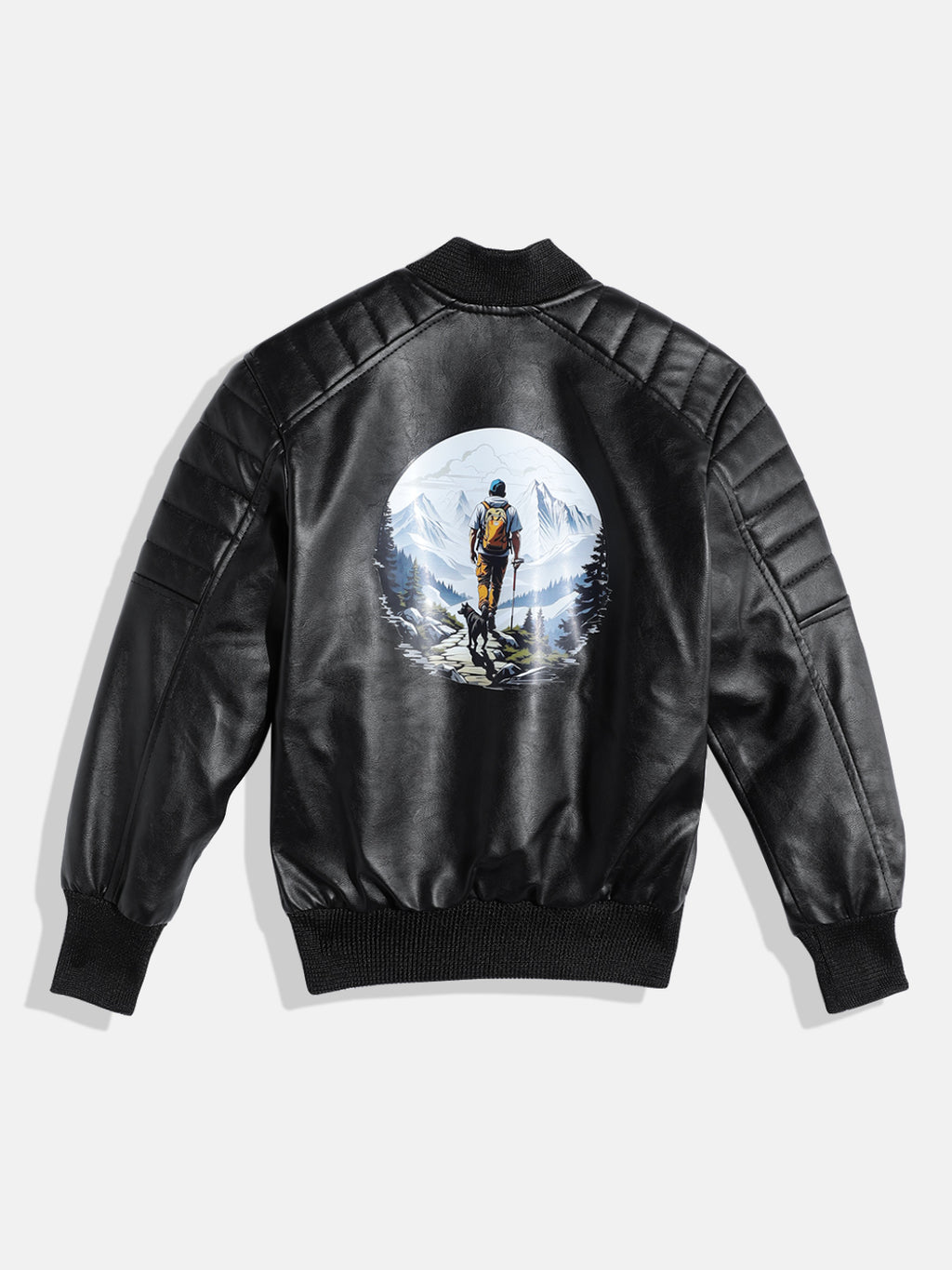 Leather Retail Kid's Faux Leather Regular Graphic Printed Jacket ( LRPRKDELBL )