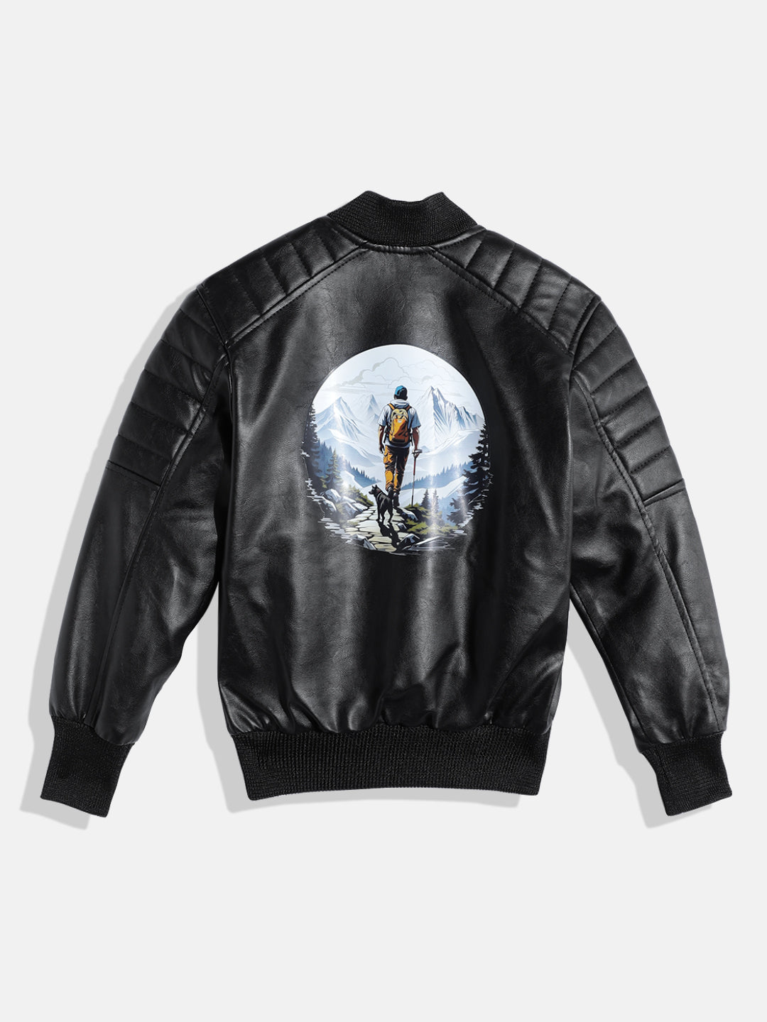 Leather Retail Kid's Faux Leather Regular Graphic Printed Jacket ( LRPRKDELBL )